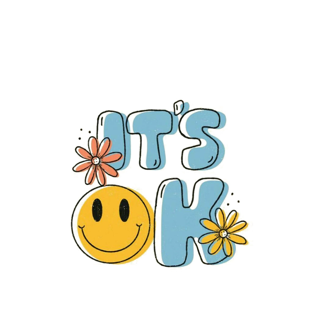 Heu “It’s OK” Smiley Printed Canvas Tote Bag | Cute Aesthetic Reusable Cotton Shoulder Bag | Positive Quote Shopping Tote for Women & Girls
