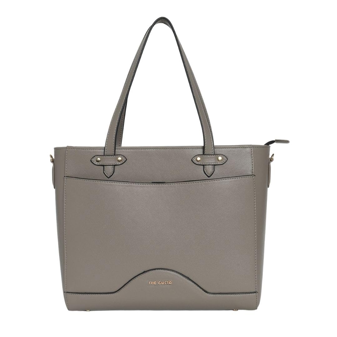 The Gusto Ardor - Premium Vegan Leather Tote Bag for Women | Stylish Hand Bag/Shoulder Bag with Zip, Fits upto 14 Laptop | Office, Casual, College Use | Detachable Sling, Handcrafted