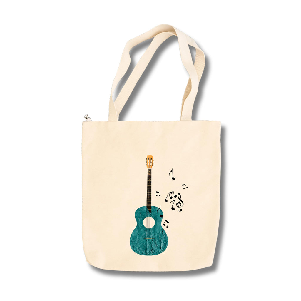 snapiq COTTON 350 GSM Canvas Tote Bag for Women and Girls Thick Fabric with Zipper (Beige, Guitar1)