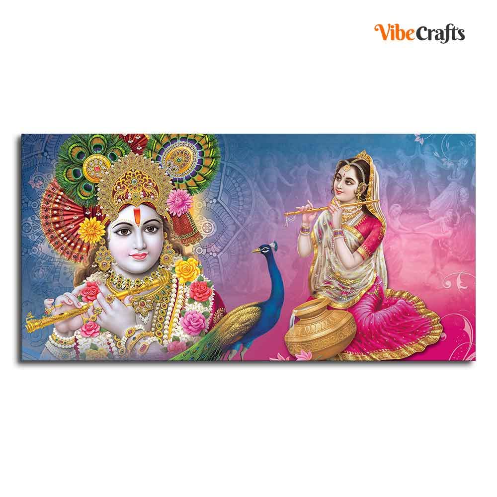 VIBECRAFTS Canvas Paintings for Living Room Drawing Room Radha And Kanha Ji Canvas Wall Painting Fitted With Wooden Frame For Home | Office | Living Room | Gifts (PTVCH_2524)