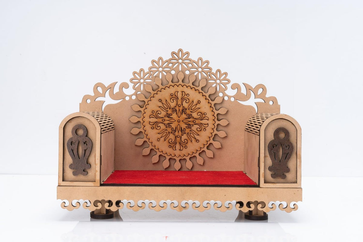 GREECHO Wooden Singhasan Pooja Stand Mandir Art and Craft MDF Plywood Handmade Sinhasan Pooja Mandir, Jhula Stand Throne for Krishna, Ganesha (Singhasan 02)