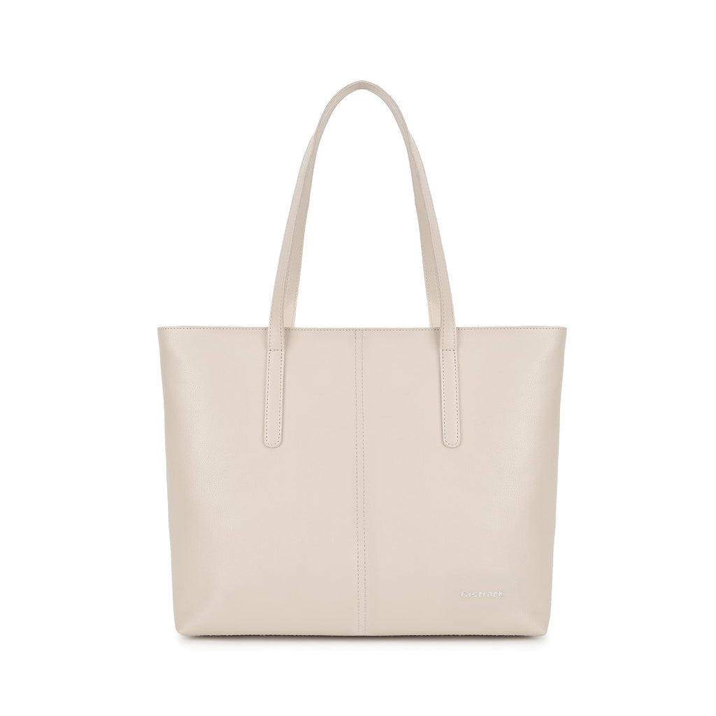 Fastrack Casual Tote Bag For Girls, Large Size With A Zipper Closure And Padded Laptop Compartment, Compatible With Laptops Up To 15 Inches, Double Handle Tote Bag, Beige