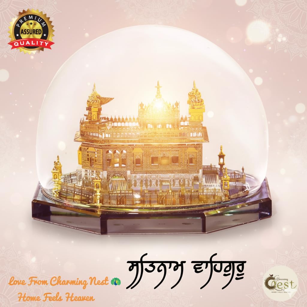 Shri Harmandir Sahib ji | Golden Temple Covered by a Glass Dome for Decor 24K Gold Plated Idol of Golden Temple | Shri Harmandar Sahib ji for Decor (Waheguru Ji Mehar Karan) | Charming NEST