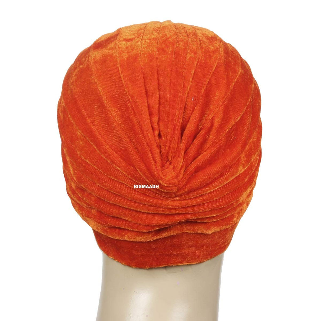 BISMAADH Velvet Soft Pleated Pre Tied Knot Readymade Turban/Pagri Head Wraps for Men & Women