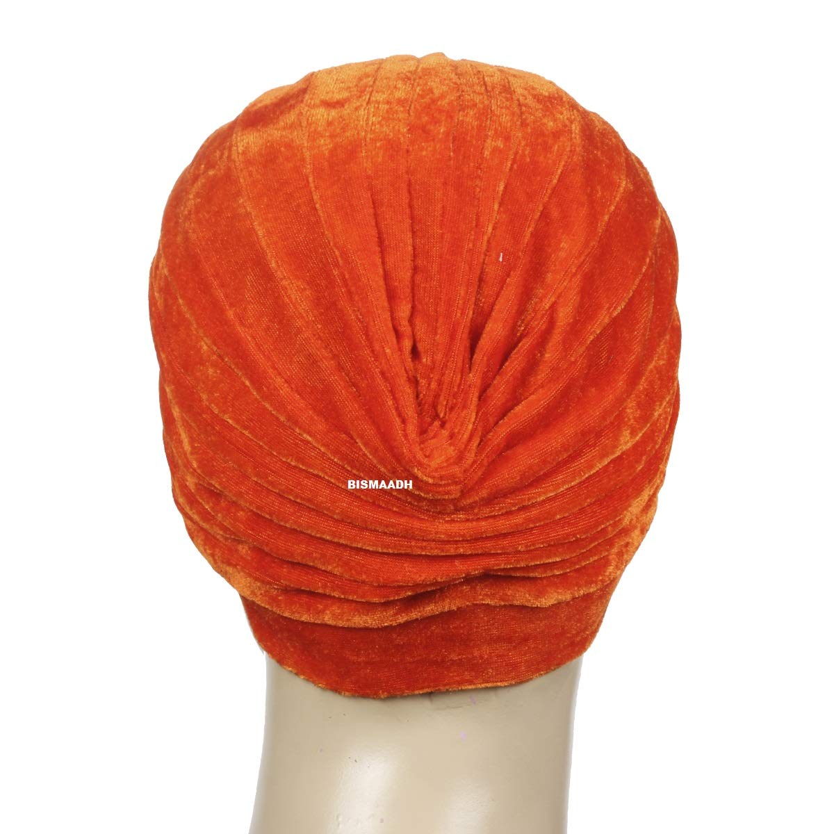 BISMAADH Velvet Soft Pleated Pre Tied Knot Readymade Turban/Pagri Head Wraps for Men & Women Orange