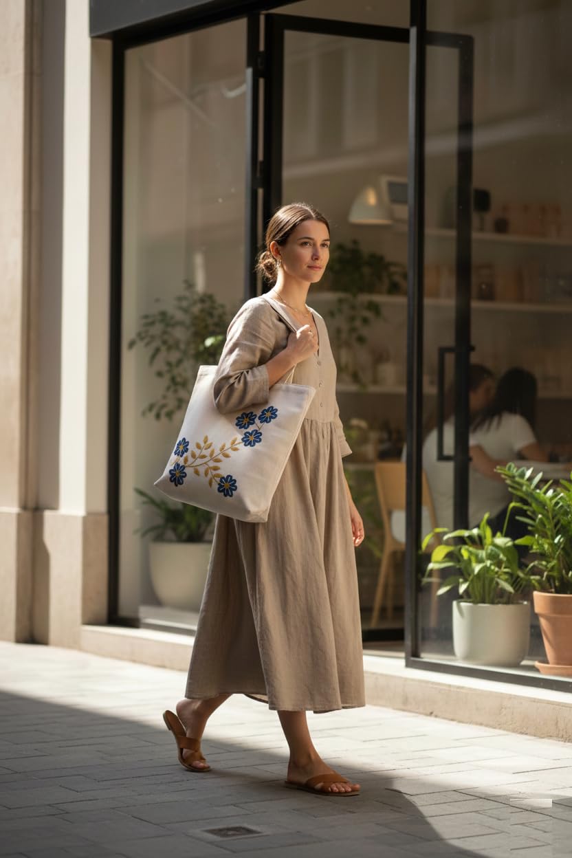 OLL OO LA LA BEAUTY Canvas Tote Bag for Women | Tote Bag | Pinterest Shoulder Bag | Cotton Shoulder Bag | Boho Tote Bags | Casual Daily Use Handbag for Office, College, Shopping & Travel - DGSN-12