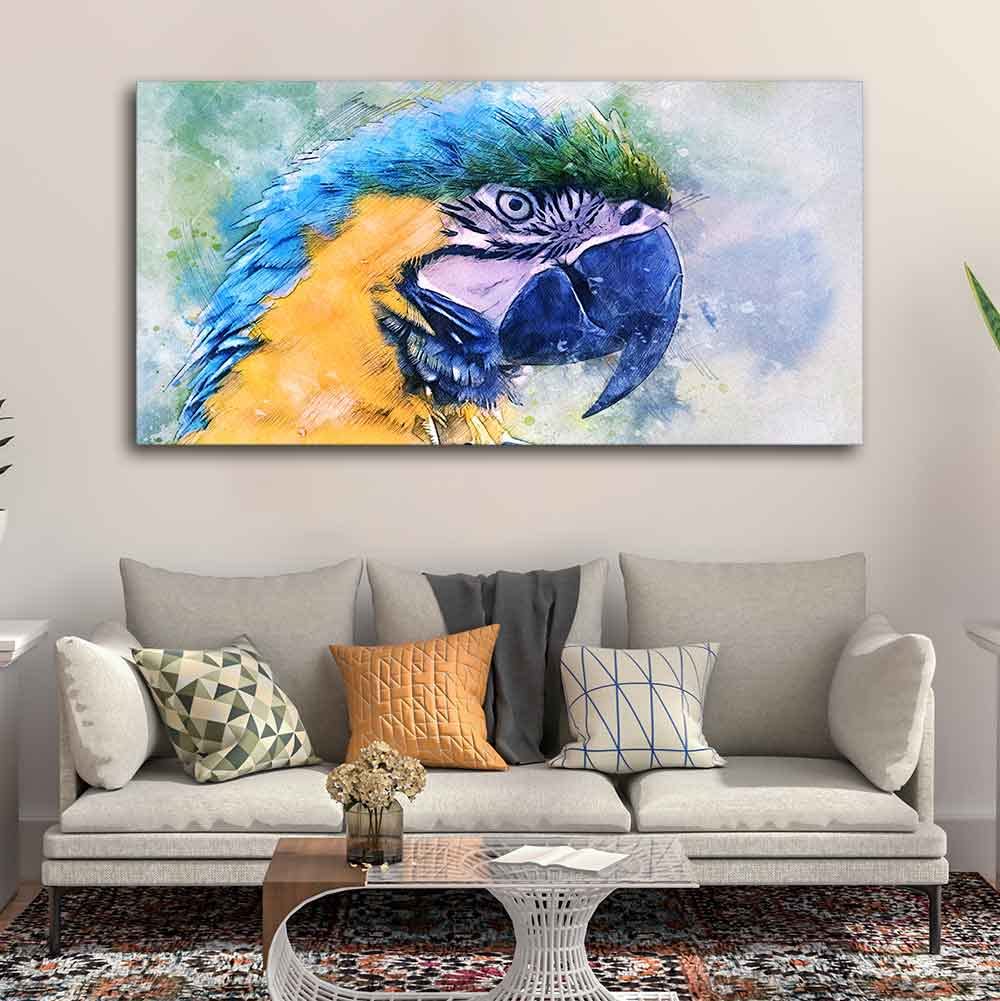 VIBECRAFTS Canvas Paintings for Living Room Drawing Room Parrot Watecolor Art Canvas Wall Painting Fitted With Wooden Frame for Home | Office | Gift (PTVCH_2422)