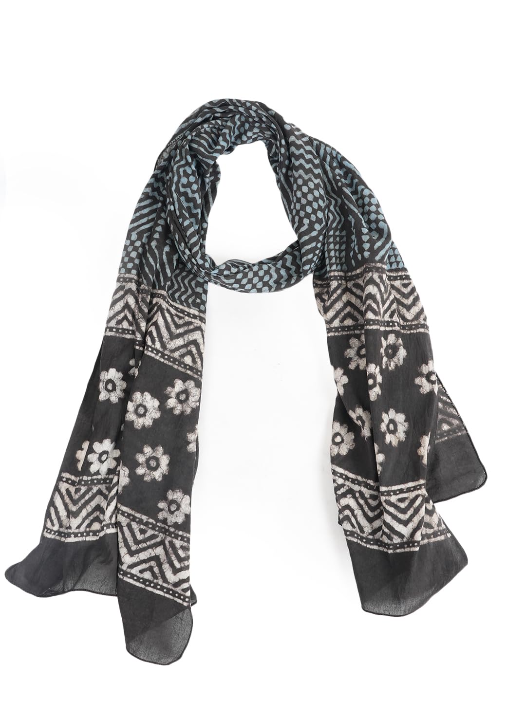 RAI SAHAB Printed Cotton Scarf for Women, Lightweight Soft Scarves Stoles for Summer & Winter(ST-94BLK10)