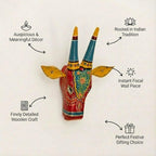 ATRANGI STUDIO Handpainted Wooden Cow Head Wall Decor | Ethnic Wall Art | Symbol of Prosperity | Wall Hanging for Home, Temple & Puja Room | Ready to Hang | 12 Inch, Red