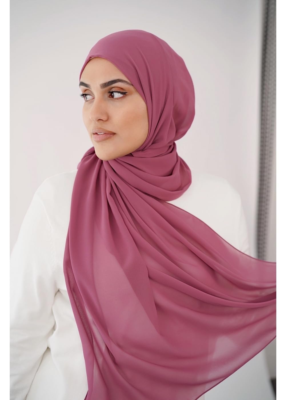 URSHIA MALAYSIAN GEORGETTE HIJAB/DIAMOND GEORGETTE HIJAB FOR WOMEN (DARK TEA PINK)