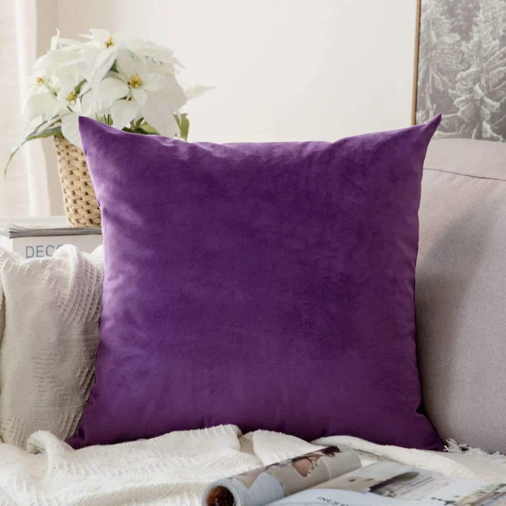 Khooti Velvet Cushion Cover, 26x26 | Purple | Pack of 1 | Solid Plain Soft & Smooth, Decorative Cushion Covers for Living Room, Bedroom, Couches, Chairs, Sofas, Beds & Home Decor