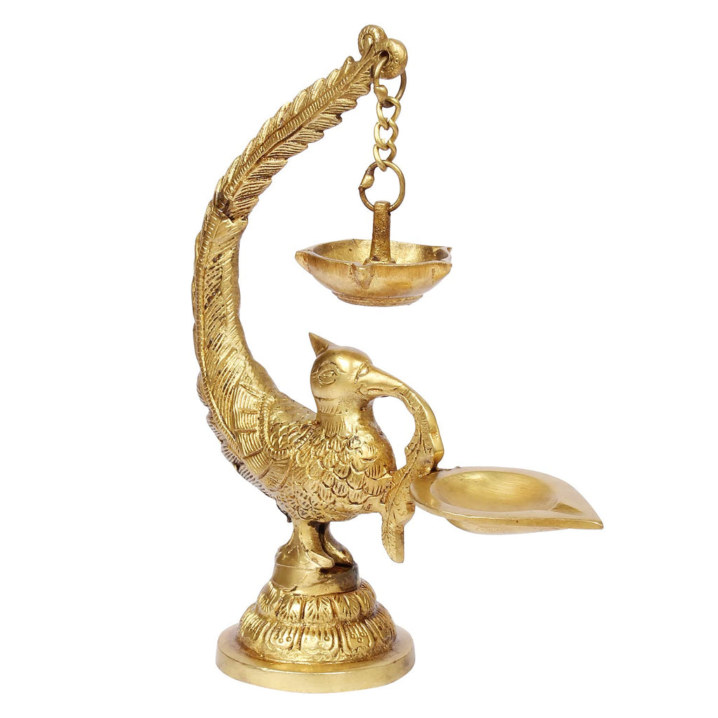 Artvarko Brass Bird Peacock Traditional Designer Hanging Diya Oil Lamp Stand Diwali Puja Home Office Temple 8 Inches