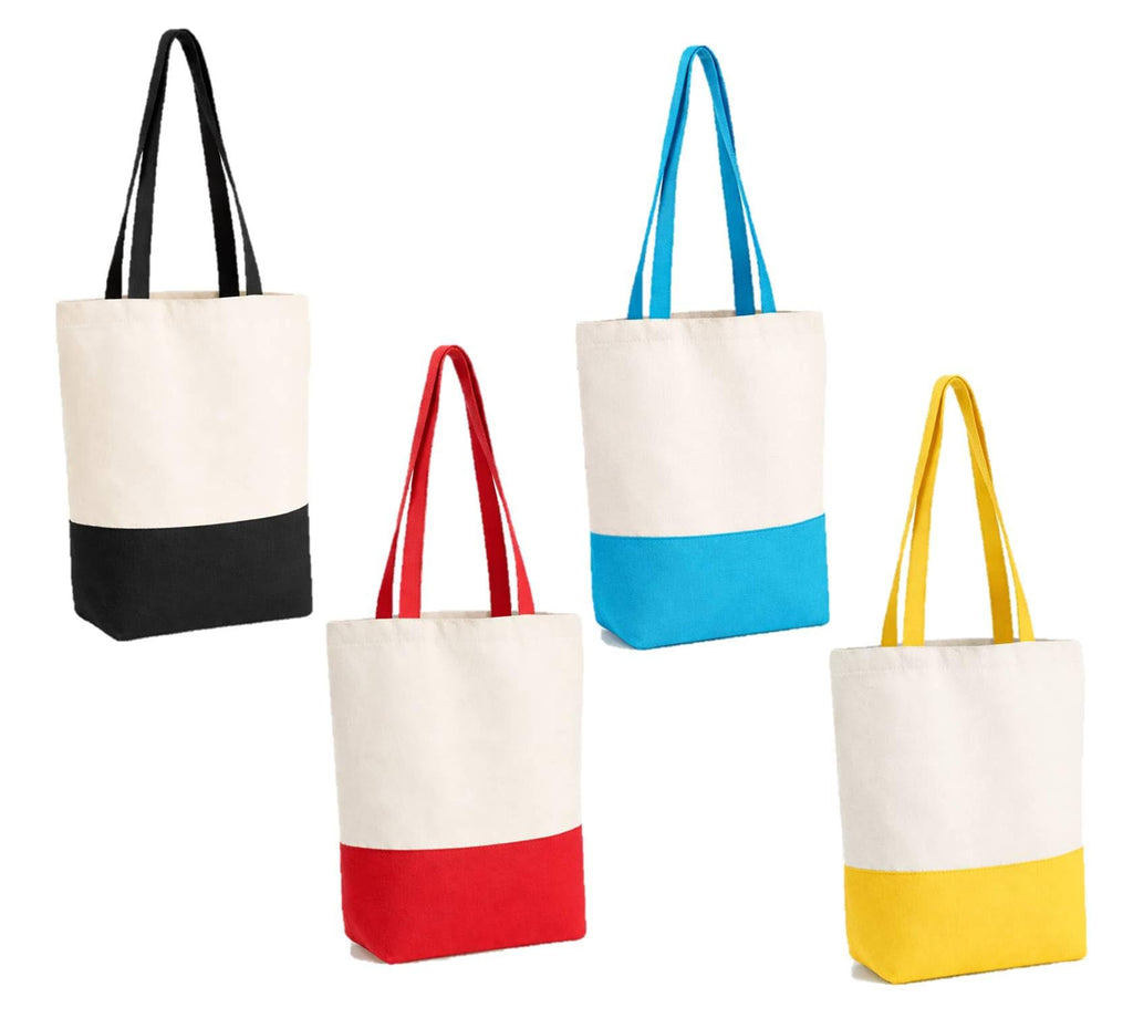 Lify Heavy Duty Cotton Canvas Tote Bag Grocery Shopping Bag, Cotton Tote Bags eco-friendly for Schools, promotion, branding- 3 &4 Pc Pack (OW/Black, OW/Blue, OW/Red &OW/Yellow - 4Piece Pack)