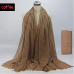 guiyal Cotton Blend Crinkle Vintage Soft Scarf with Fringed Edges,linen scarf,shawl,travel, Coffee, 70 inches x 35 inches