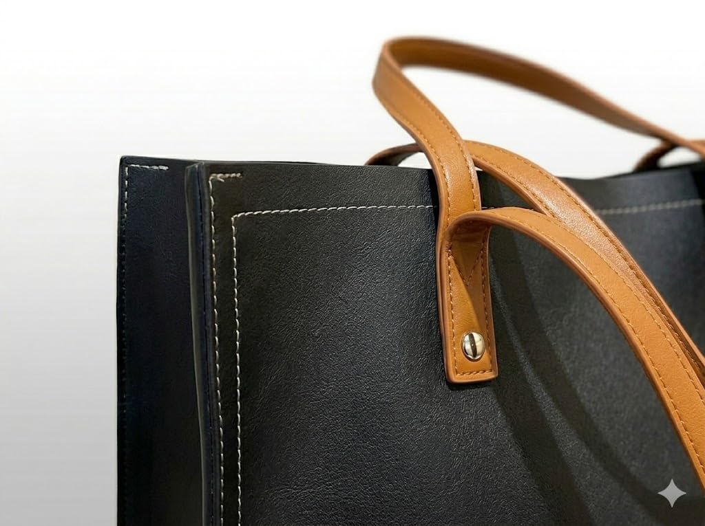 PAVILONN Tote Bag for Women PU Leather Handbag Ladies Shoulder Purse Office Shopping Travel Carryall Large Capacity Fashion Daily Use Girls Tote Bag (BLACK)