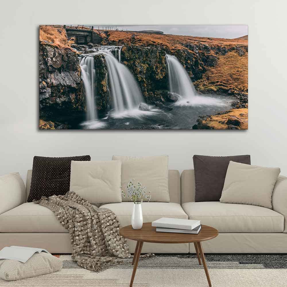 VIBECRAFTS Canvas Paintings for Living Room Drawing Room Panoramic Canvas Wall Painting of Amazing Waterfall in Iceland for Home|Office|Gift(PTVCH_2364NV)