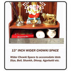 ZUPER Wood Hand Crafted Om Carved Pattern with LED Spot Light Home Temple I Pooja Temple for Office I Puja Ghar I Ideal for Worship Hanging Stand for Puja (Brown-5) (Pack of 1)