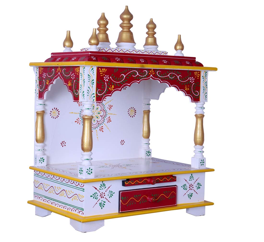 Kamdhenu Art and Craft Wood Home Temple (45 x 30 x 60 cm, White)