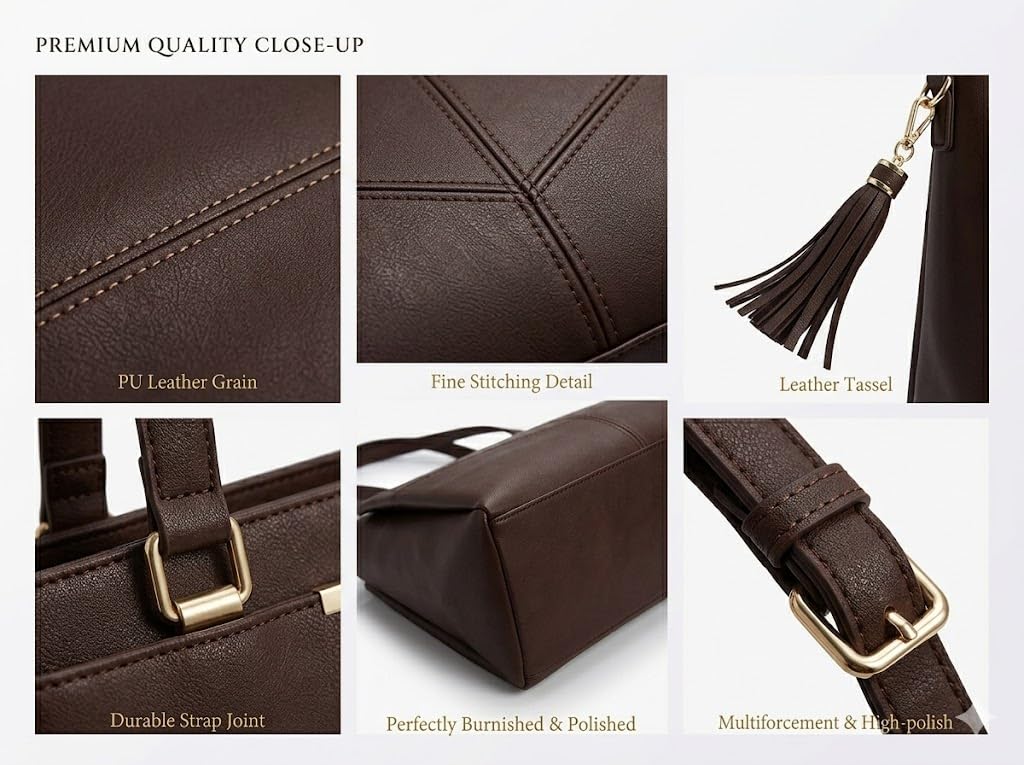 PAVILONN Women Tote Bag Ladies Handbag Shoulder Office Shopping Work Laptop PU Leather Brown Travel College Daily Use Designer Large Stylish Fashion Zipper Commuter Gift (BROWN 2)
