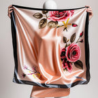 JJ's Imported Satin Silk 90x90 cm Stylish Fashion Floral Design 99 Scarf, Head & Hair Wrap (Covering) For Girls, Women and Ladies. (Peach)
