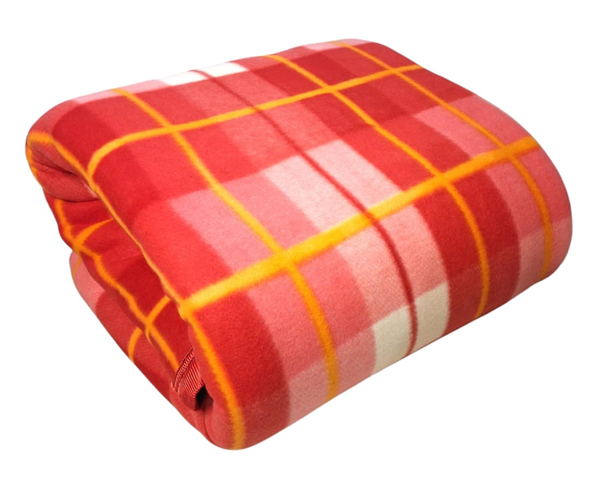 CHANDRAVATI Modern Check Polar Fleece All Season Blanket Single Bed with || Satan Border || 500 TC || Heavy Quality || (Cherry Red, 60x90) Kafalo