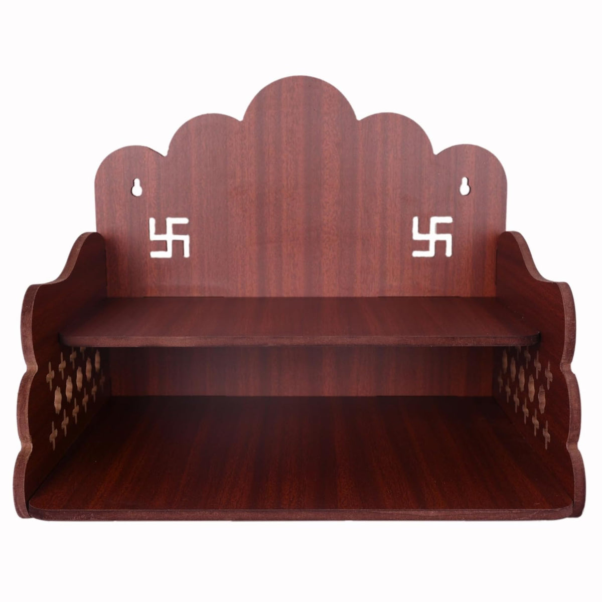 AR ART Dummy 1 Beautiful Wooden Pooja Stand for Pooja Mandir Temple and Office Puja Mandir Wall Mounted Size (L-11.25, W-9.50, H-9.25 Inch) Dark