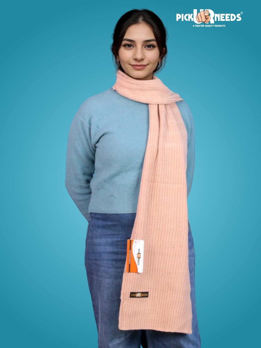 Pick Ur Needs Ultra Soft Ribbed Knit Muffler for Women Warm Winter Woolen Scarf Cozy Lightweight Neck Warmer for Casual & Outdoor Use (Peach)
