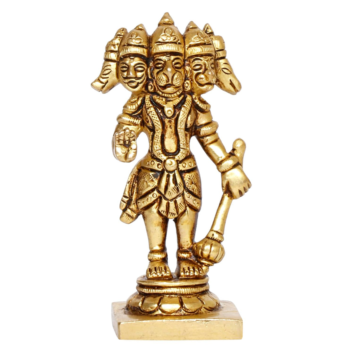 ARTVARKO Panchmukhi Bajrangbali Sankat Mochan Standing Hanuman Small Brass Idol Statue Murti for Home Office Entrance Decor Temple Puja 3.5 Inch