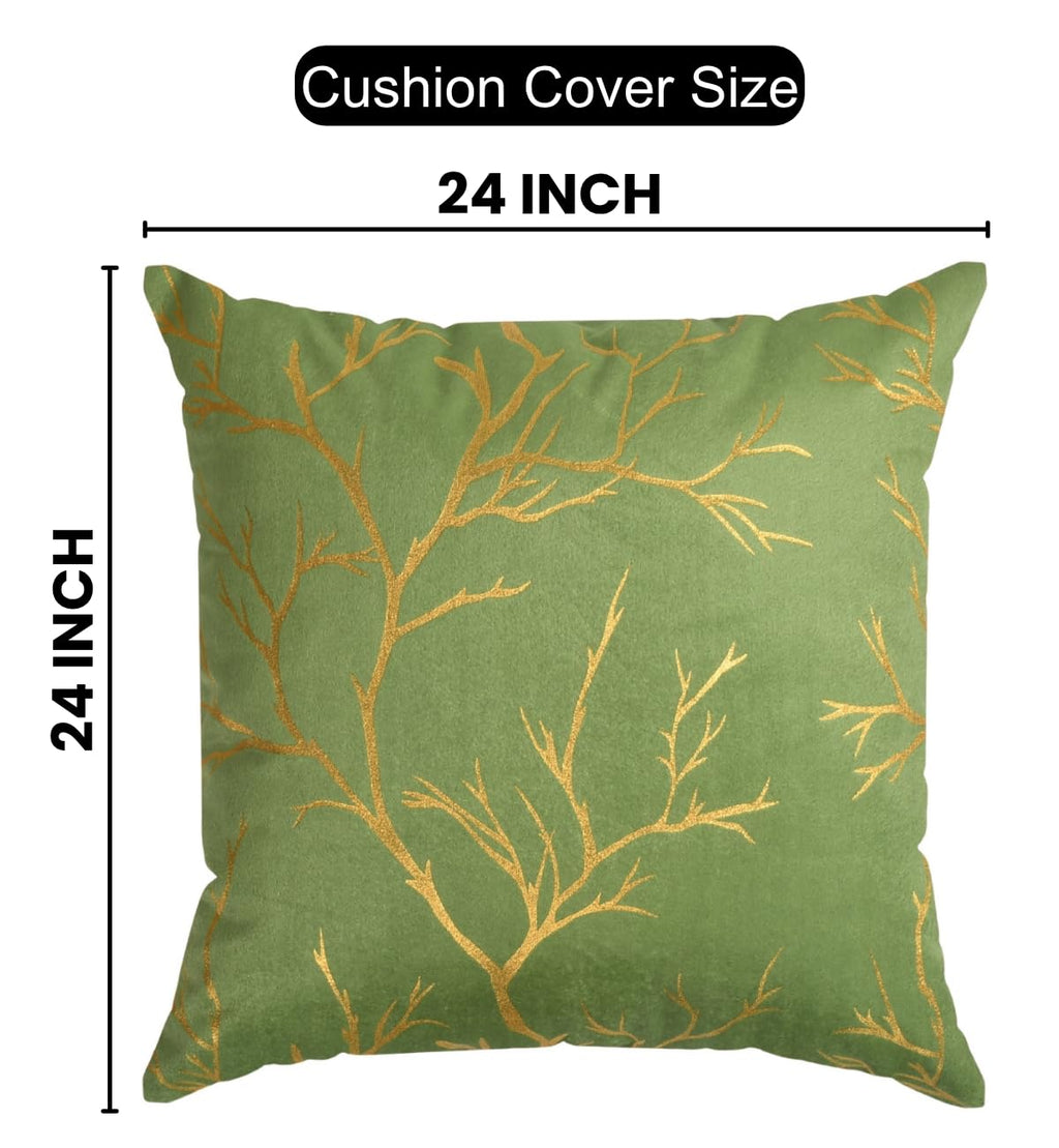 Stuffique Velvet Foil Cushion Covers 24 inch x 24 inch Set of 5, Pista Green