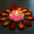 SHIKSHA PATRI Elegant Crystal Lotus Flower Tealight Holder – Premium Glass Candle Stand for Diwali, Christmas, Weddings & Home Decoration(Pack of 1) (Pink)