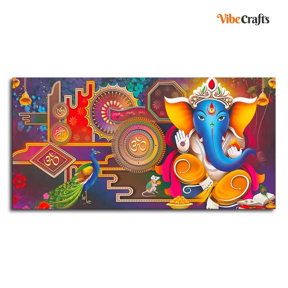 VIBECRAFTS Canvas Paintings for Living Room Drawing Room Spiritual Ganesha Canvas Wall Painting for Home|Office|Gift(PTVCH_2369NV)