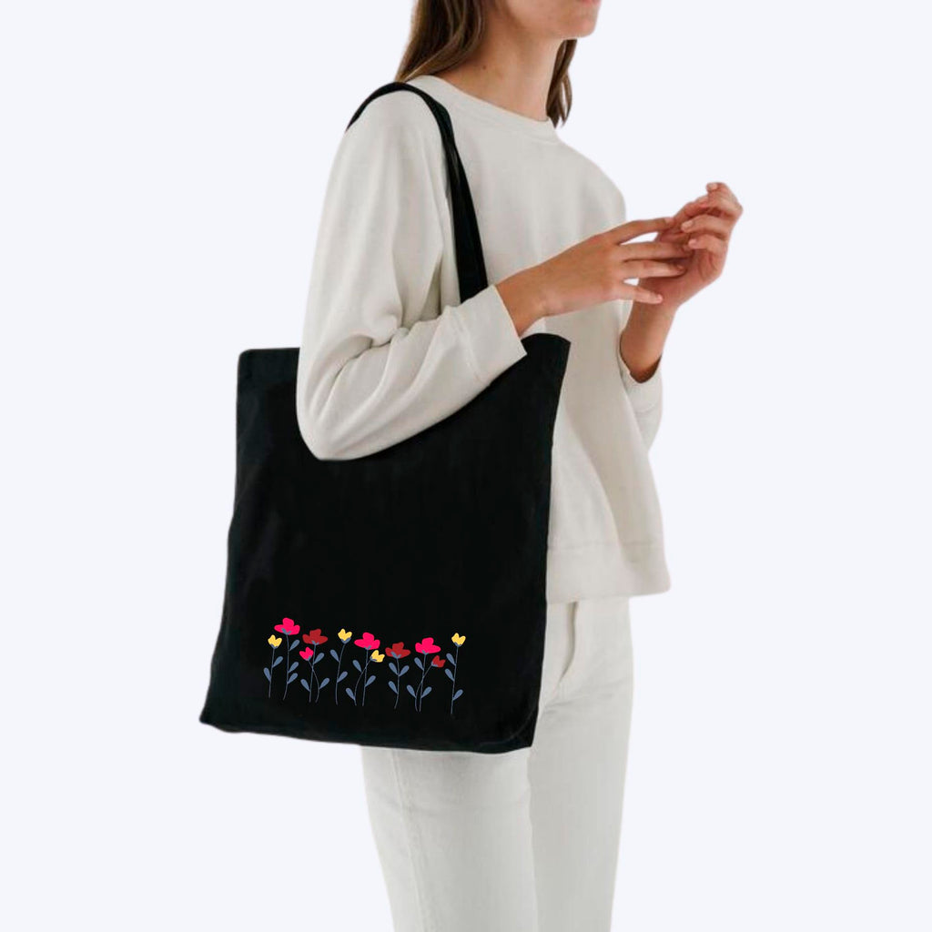 Peach Blossom Reusable Zipper With Pouch Tote Bags, 100% Cotton Shopping/Grocery Bag, Multi-Purpose Bag 5kgs Capacity, 2 Pack (Cbag_BlkStayFear_BlkLineFlow)