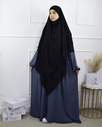 Triple Layer Khimar Hijab, Black Chiffon, Full Length Islamic Prayer Scarf