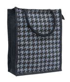 JUTEKA Teal Blue Houndstooth Printed Jute Lunch Bag - Grocery, Tote, Hand, Picnic Bag for Men, Women, Girls, Kids with Zip