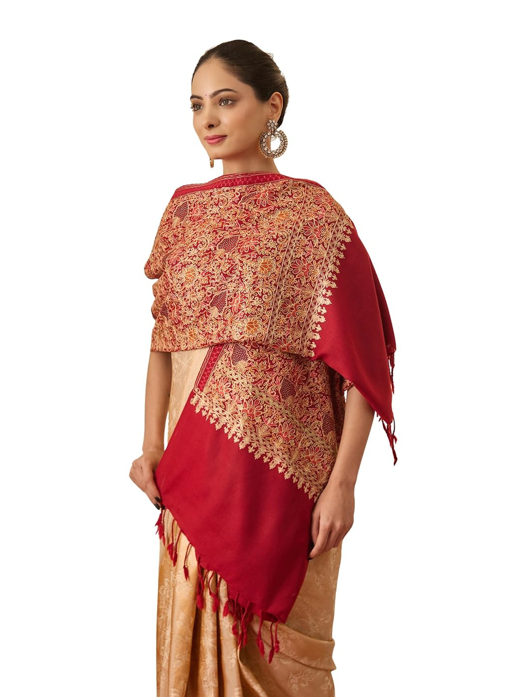 Pashmoda Women Hunar Fine Wool Nalki Embroidered Stole (Size : 28x80in, 71X203cm) EMST02