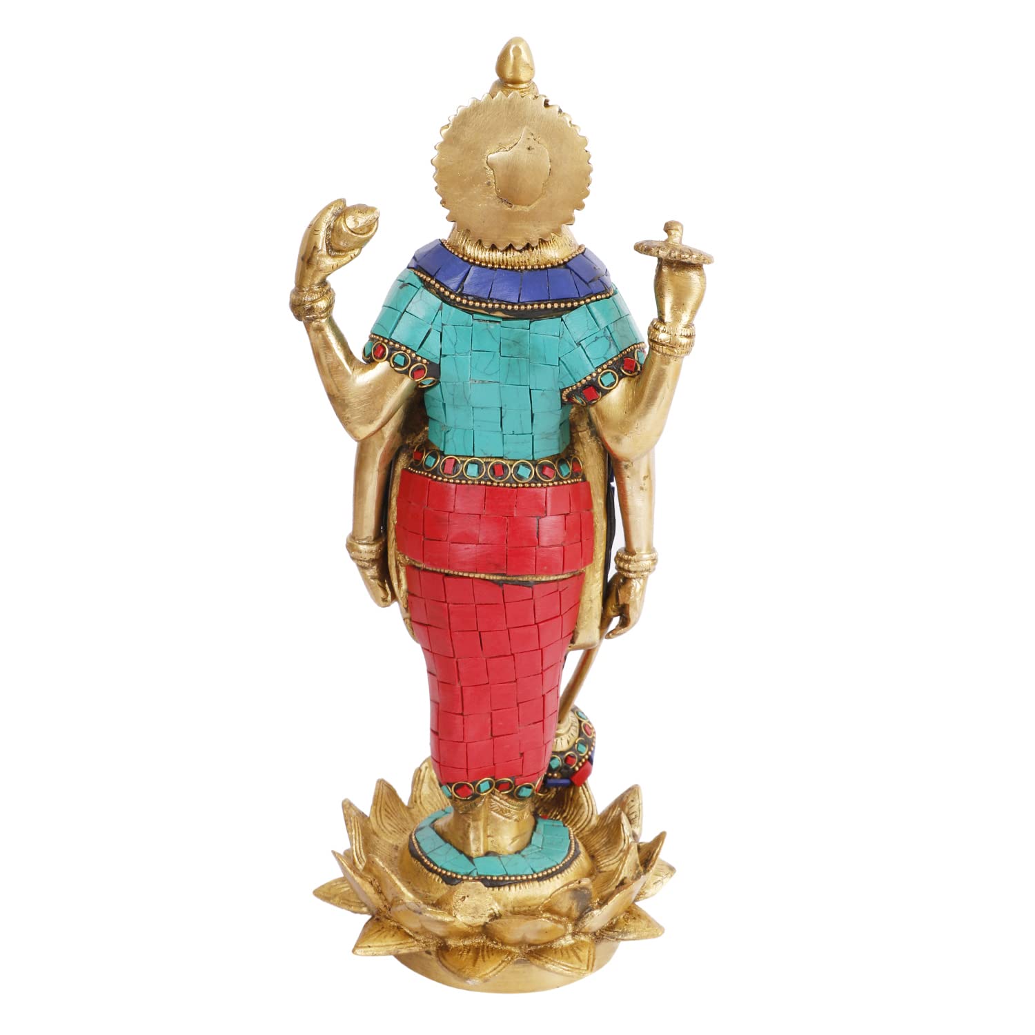 ARTVARKO Vishnu Idol Standing on Lotus Brass Narayann with Sudarshan Chakra Idol for Home Décor Entrance Temple Mandir Puja Pooja Diwali Gift Large Height 12 Inch