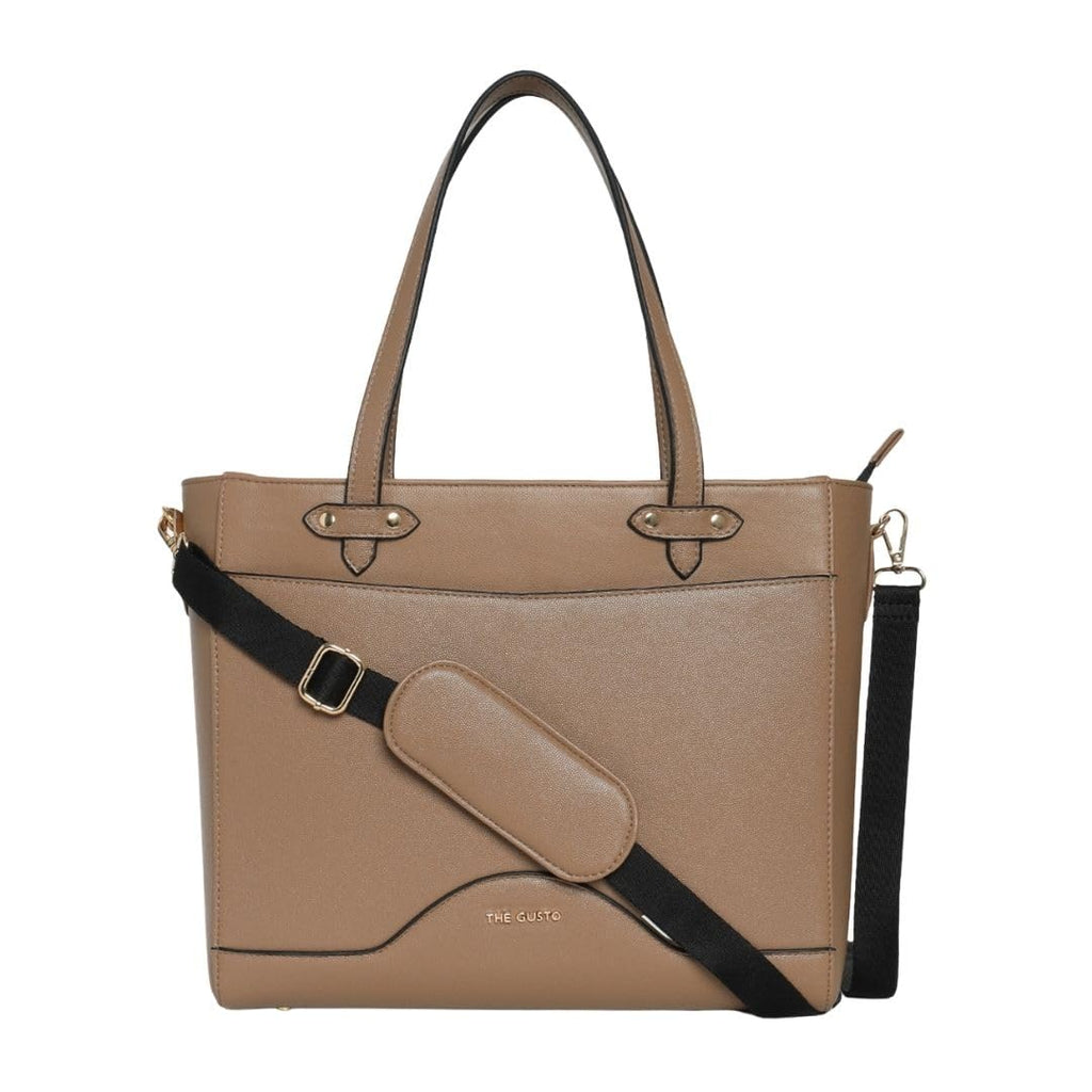 The Gusto Ardor - Premium Vegan Leather Tote Bag For Women | Stylish Hand Bag/Shoulder Bag With Zip, Fits Upto 14 Laptop | Office, Casual, College Use | Detachable Sling, Handcrafted, Beige