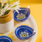 ATRANGI STUDIO Jasmine Blue Pottery Diya - Set of 10 | Handcrafted Decorative Oil Lamps | Colourful diyas for Puja Rituals, Festive Decoration | Perfect for Rangoli, Traditional Lighting (Blue)