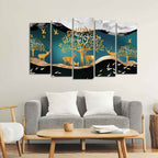 VIBECRAFTS Trees and Deer Canvas Wall Painting Set of Five Pieces For Home|Office|Living Room|Gift (PTVC5Pcs2_6572)