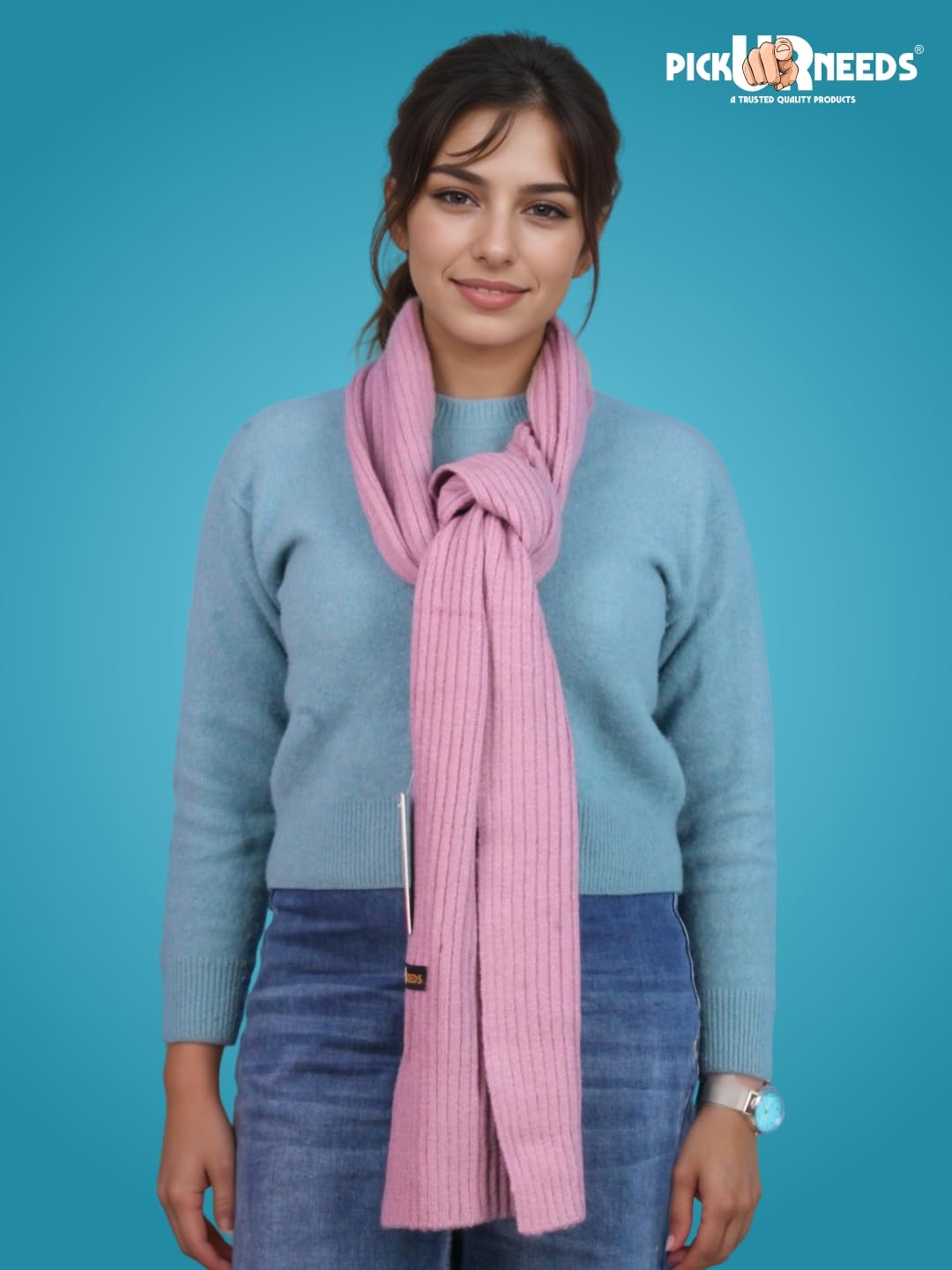 Pick Ur Needs Ultra Soft Ribbed Knit Muffler for Women Warm Winter Woolen Scarf Cozy Lightweight Neck Warmer for Casual & Outdoor Use (Purple)