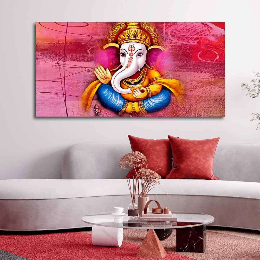 VIBECRAFTS Canvas Paintings for Living Room Drawing Room Ganesha Canvas Wall Painting Fitted With Wooden Frame For Home | Office | Living Room | Gifts (PTVCH_2570)