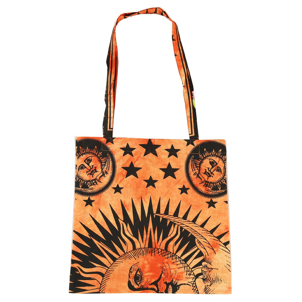 Ravaiyaa - Attitude is everything Cotton Shoulder Bag/Tote Bag For Women| Printed Multipurpose Handbag With Top Zip | Best For Shopping, Travel, Work, Beach, Office, College (Orange Sun & Moon)