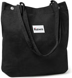 Kawn Women Corduroy Western Tote Bag Canvas Shoulder Cord Purse Reusable Shopping Bag Grocery Bag Large Capacity Washable Handbag Girls Shoulder Bag With Inner Pocket For Daily Use Work Travel (Black)