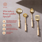 P-TAL Brass Ladle Set for Kitchen Ptal Brass Utensils Serving and Kitchen Tools Scoop Ladle Skimmer Serving Spoon Spatula Set of 4 (Free 30ml Copper & Bras Cleaning Solution)
