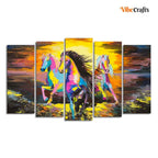 VIBECRAFTS Three Running Horses Abstract Art Five Pieces Canvas Wall Painting For Home|Office|Living Room|Gift (PTVC5Pcs2_6520)