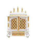 Jodhpur Handicrafts MDF Wood Home Temple Puja Mandir Home Temple Pooja Mandir with Door Pooja Room Stand (18 inch x 12 inch x 24 inch, White & Golden)