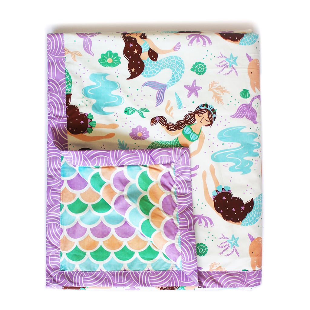 Silverlinen Magical Mermaids 100% Cotton 3 Layer Reversible Single Blanket Dohar for Kids for Girls - Multicolour(Size 56x70 Inches) Kafalo