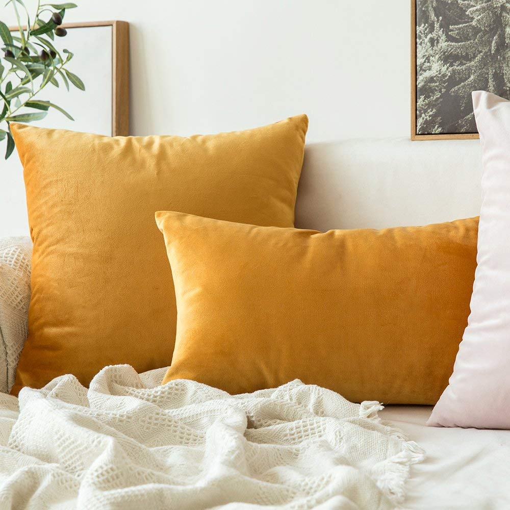 Khooti Velvet Cushion Cover, 26x26 | Gold | Pack of 5 | Solid Plain Soft & Smooth, Decorative Cushion Covers for Living Room, Bedroom, Couches, Chairs, Sofas, Beds & Home Decor