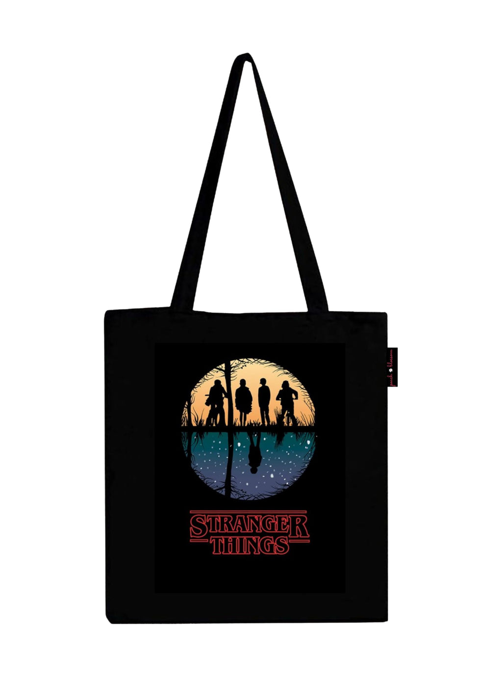 Peach Blossom Printed Cotton Zipper Tote Bags | CBAG - BLK-STANGER THING