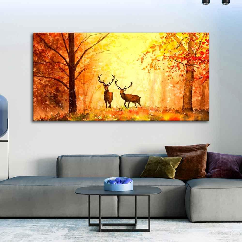 VIBECRAFTS Canvas Paintings for Living Room Drawing Room Deer In Autumn Forest Canvas Wall Painting for Home|Office|Gift(PTVCH_2351N)